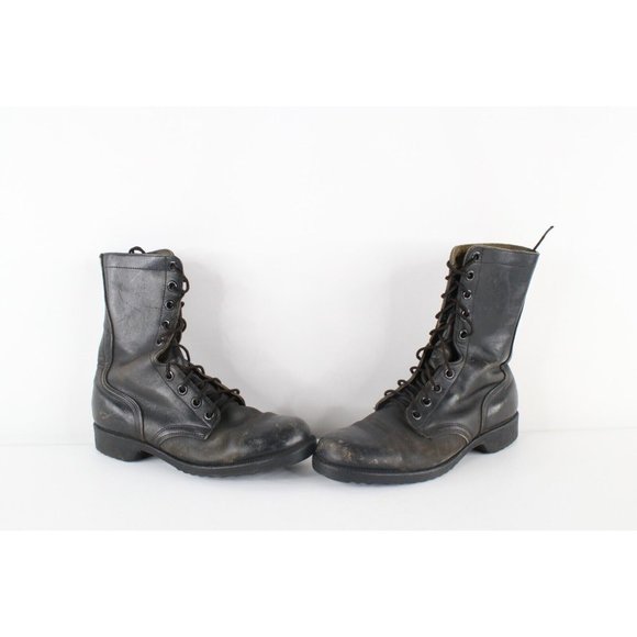 Vtg 70s Vietnam War Mens 7.5 Distressed Leather Military Combat Boots Black USA - Picture 1 of 13